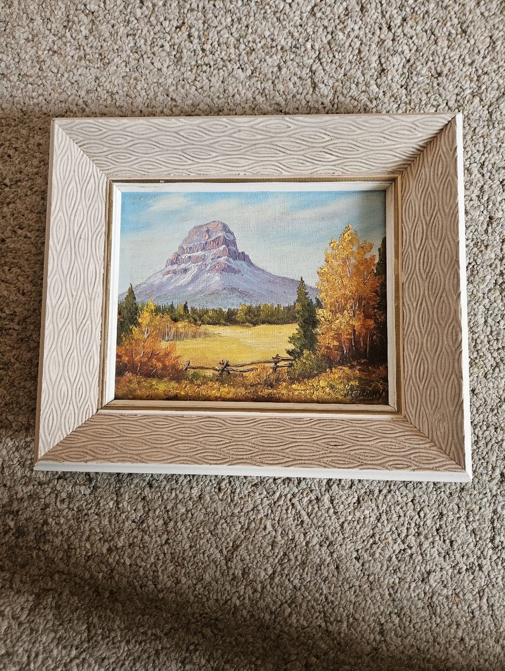 Vintage Framed Mountain Landscape Painting - Autumn Colors